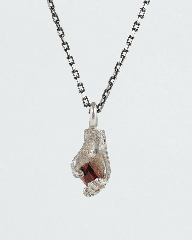 Square Heart | Silver Hand Pendant with Garnet — Dovilė Bertulytė
