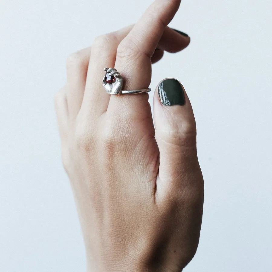 Always in My Heart | Silver Hand Ring with Garnet — Dovilė Bertulytė