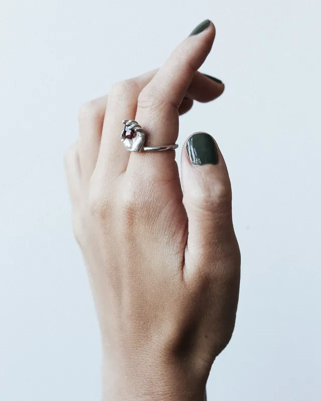 Always in My Heart | Silver Hand Ring with Garnet — Dovilė Bertulytė