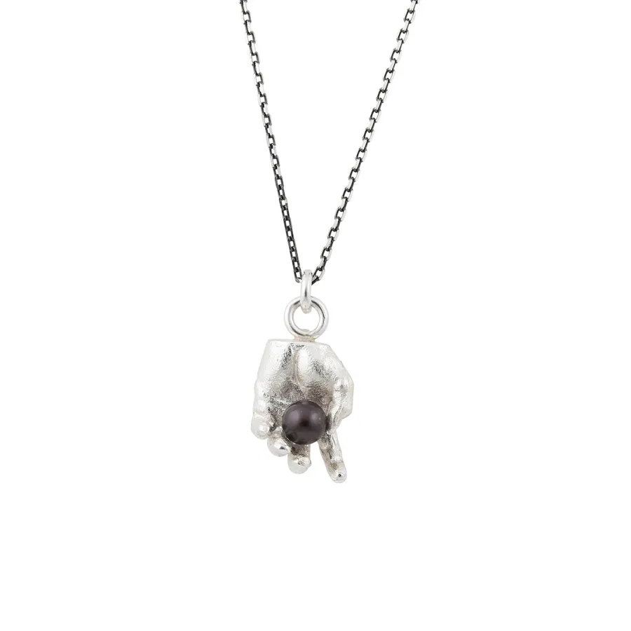 Oro | Silver Hand Holding Black Pearl Pendant — Dovilė Bertulytė