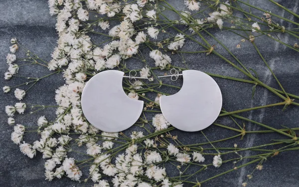 brushed silver disc earrings