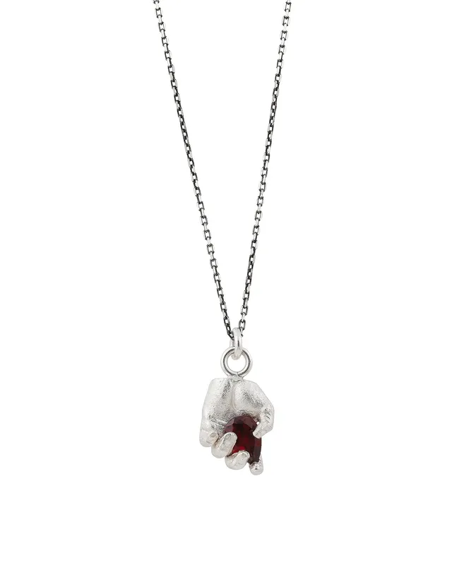 Heart | Silver Hand Pendant with Garnet — Dovilė Bertulytė