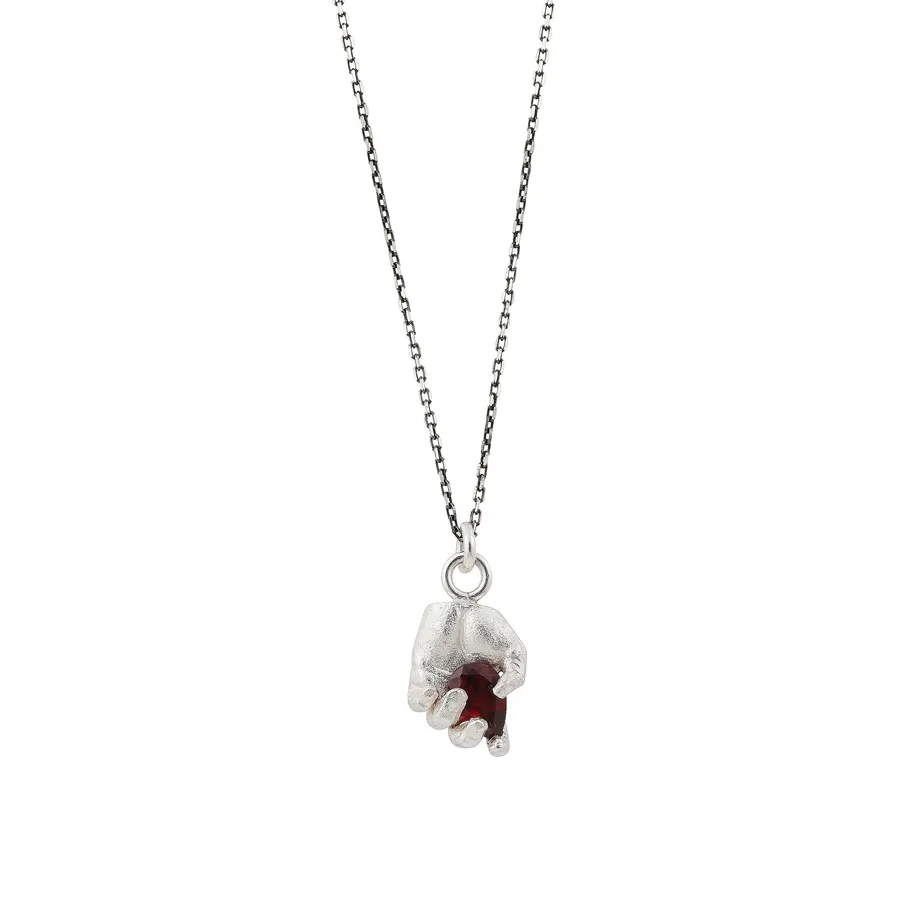 Heart | Silver Hand Pendant with Garnet — Dovilė Bertulytė