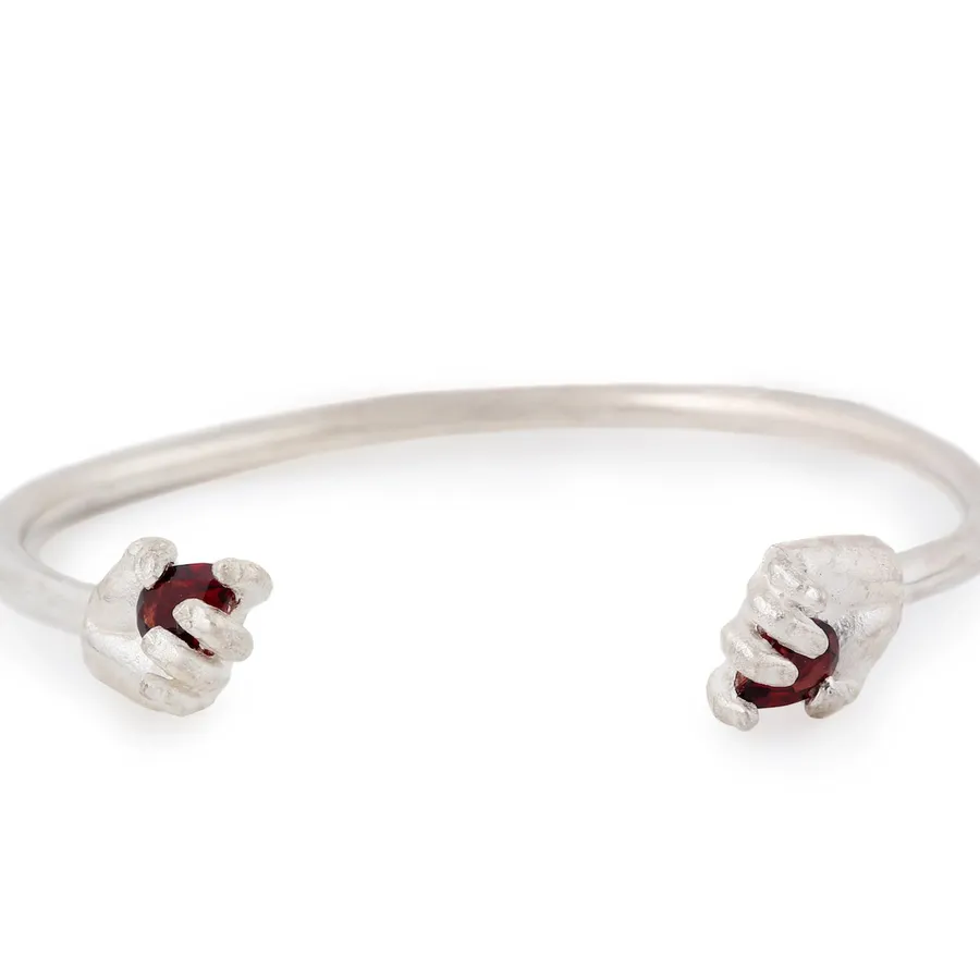 Hold it Tight | Silver Hand Cuff with Garnets — Dovilė Bertulytė