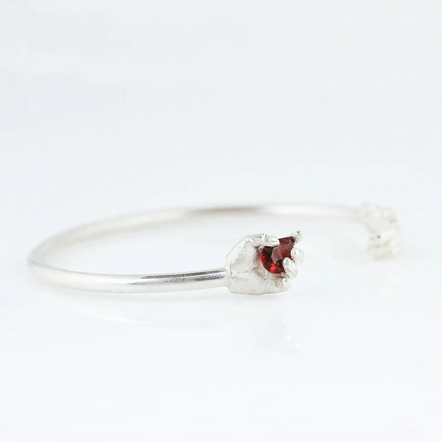 Hold my Hand | Silver Hand Cuff with Garnet — Dovilė Bertulytė