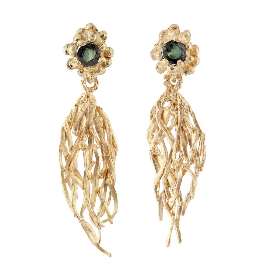 Sirens | Gold and Sapphire Statement Earrings — Dovilė Bertulytė