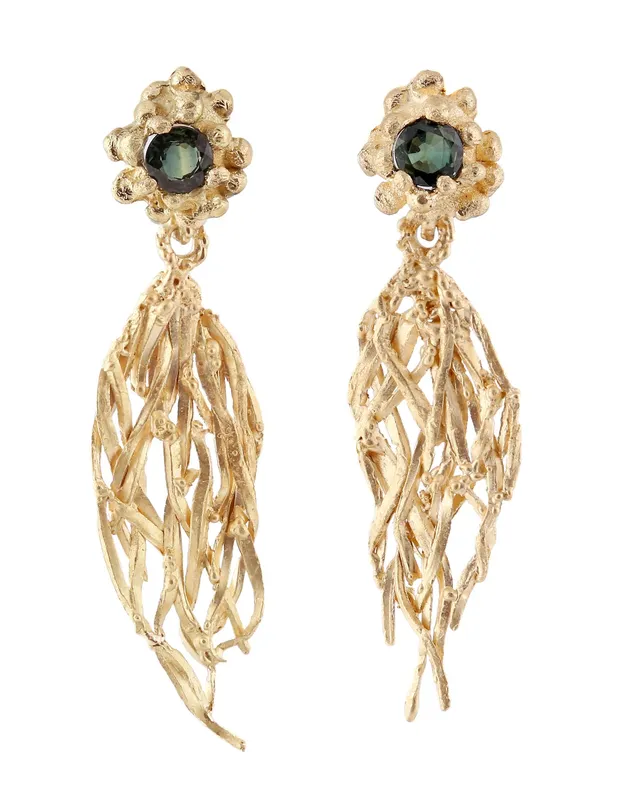 Sirens | Gold and Sapphire Statement Earrings — Dovilė Bertulytė