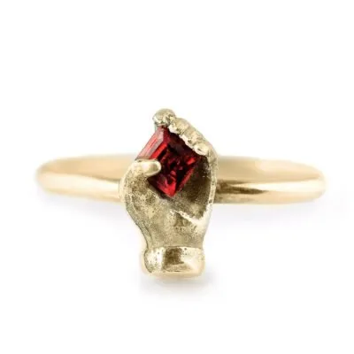 Equal Hearts | Gold Hand Engagement Ring with Garnet — Dovilė Bertulytė