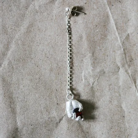 Sway | Long Chain Dangling Hand Earrings Silver and Red Garnet