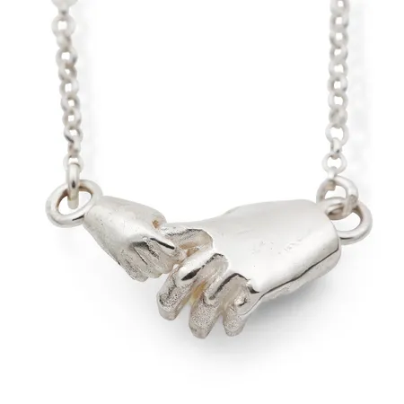 Mother & Child | White Pearl and Two Silver Hands Pendant