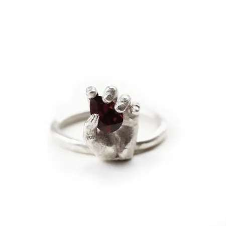 Always in My Heart | Silver Hand Ring with Garnet