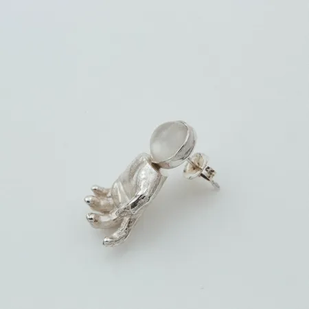 To The Moon & Back | Miniature Silver Hand & Moon Stone Single Stud Earring