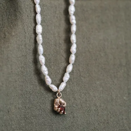 Alexandra | One of a Kind 9ct Gold Red Garnet & Pearl Pendant