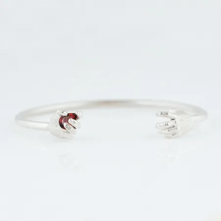 Hold my Hand | Silver Hand Cuff with Garnet