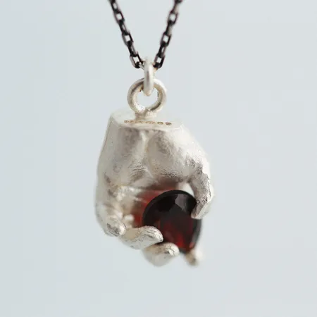 Heart | Silver Hand Pendant with Garnet