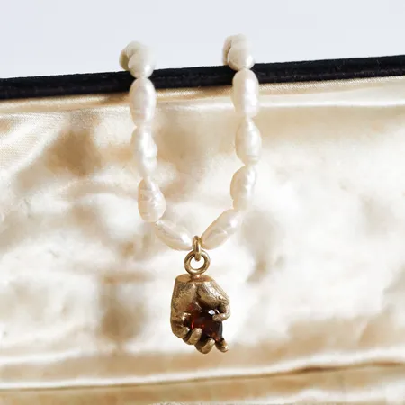 Alexandra | One of a Kind 9ct Gold Red Garnet & Pearl Pendant