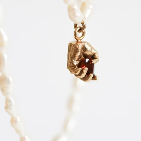 Alexandra | One of a Kind 9ct Gold Red Garnet & Pearl Pendant