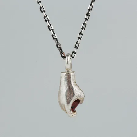 Square Heart | Silver Hand Pendant with Garnet