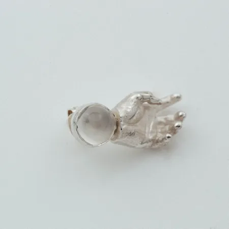 To The Moon & Back | Miniature Silver Hand & Moon Stone Single Stud Earring