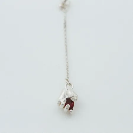 Sway | Long Chain Dangling Hand Earrings Silver and Red Garnet