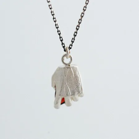 Heart | Silver Hand Pendant with Garnet