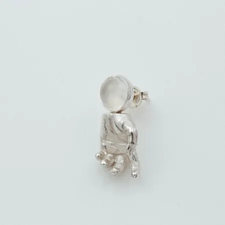 To The Moon & Back | Miniature Silver Hand & Moon Stone Single Stud Earring