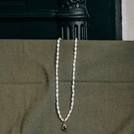Alexandra | One of a Kind 9ct Gold Red Garnet & Pearl Pendant