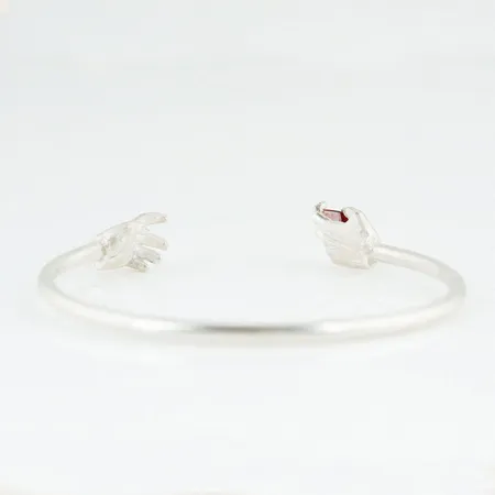 Hold my Hand | Silver Hand Cuff with Garnet
