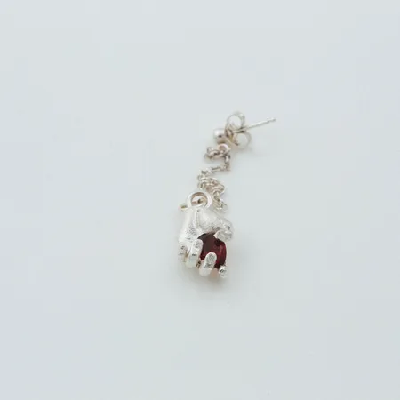Sway | Long Chain Dangling Hand Earrings Silver and Red Garnet