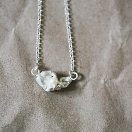 Mother & Child | White Pearl and Two Silver Hands Pendant