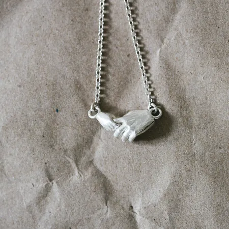 Mother & Child | White Pearl and Two Silver Hands Pendant