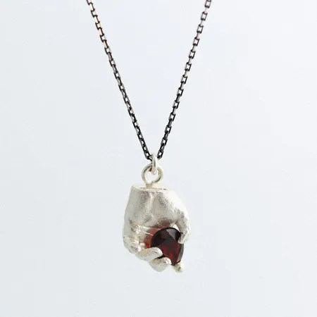 Heart | Silver Hand Pendant with Garnet