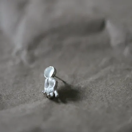 To The Moon & Back | Miniature Silver Hand & Moon Stone Single Stud Earring