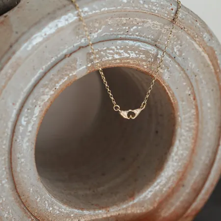 A Quiet Bond | Hand Heart Gold Necklace