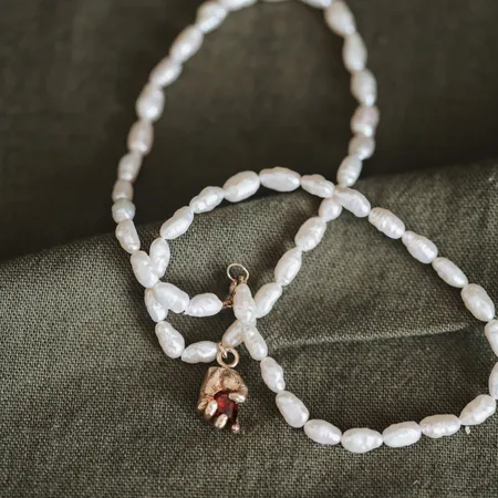 Alexandra | One of a Kind 9ct Gold Red Garnet & Pearl Pendant