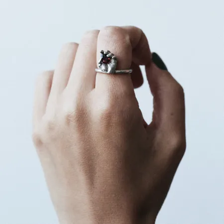 Always in My Heart | Silver Hand Ring with Garnet