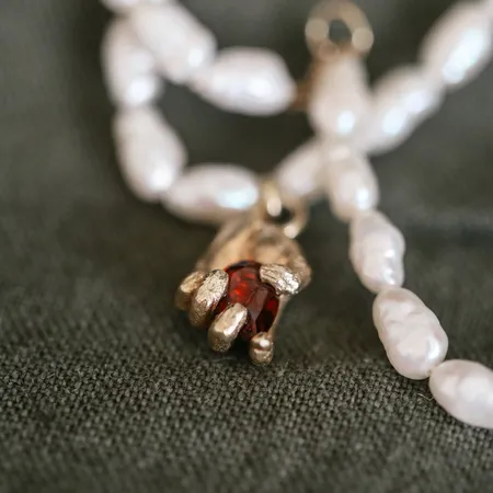 Alexandra | One of a Kind 9ct Gold Red Garnet & Pearl Pendant