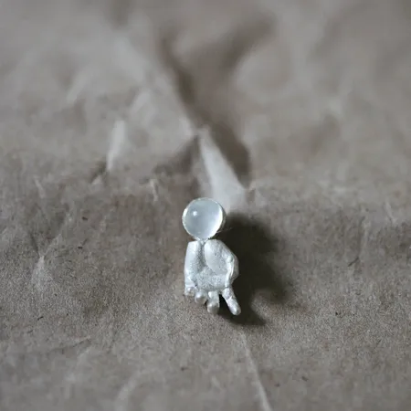 To The Moon & Back | Miniature Silver Hand & Moon Stone Single Stud Earring