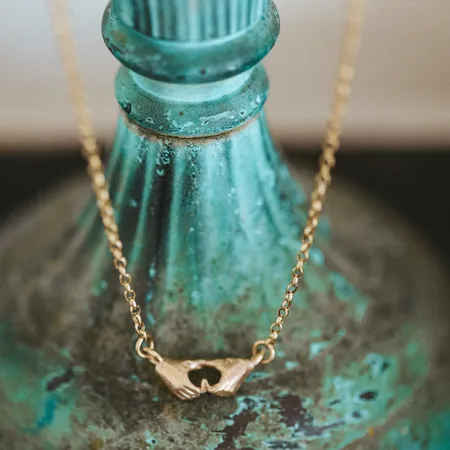 A Quiet Bond | Hand Heart Gold Necklace