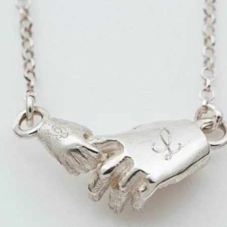 Mother & Child | White Pearl and Two Silver Hands Pendant