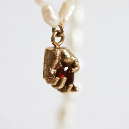Alexandra | One of a Kind 9ct Gold Red Garnet & Pearl Pendant