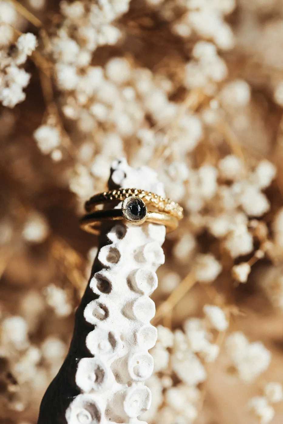 Dovile Bertulyte Gold Black Diamond Solitaire Ring Wedding Band